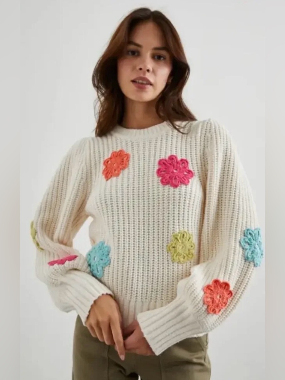 Rails Romy Daisies Sweater Spring Floral Knitted  Sz S.
